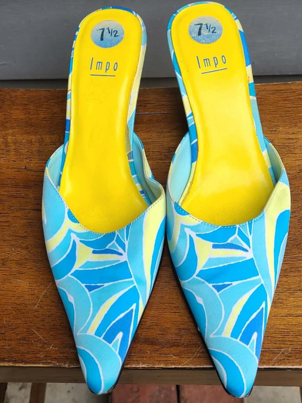 Impo Blue Multi MOD Pointed Kitten Heel Mules size 7 1/2
